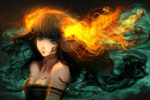 Personnage de fille avec des cheveux de feu