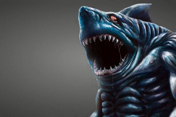 Monstruo tiburón muestra los dientes
