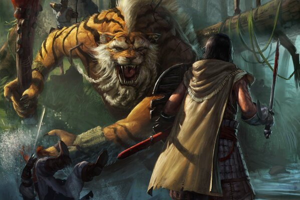 Image fantastique de la bataille avec le tigre