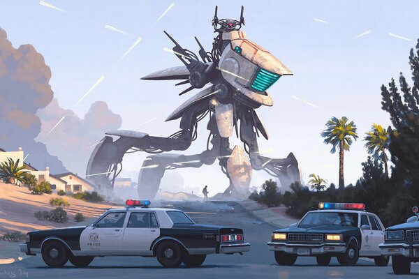 Multimedia images of robots and police