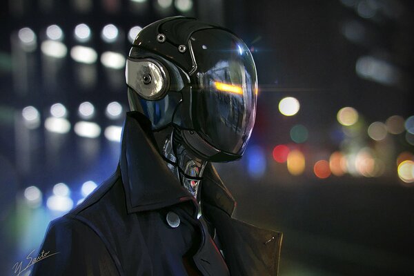 Sci-fi cyborg yonyon76 on the background of the night city
