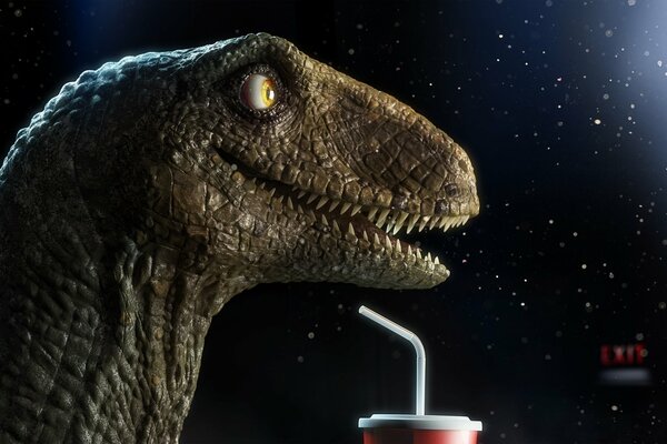 Beve un drink di notte un dinosauro soddisfatto