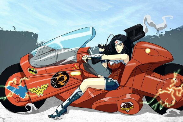 Fan art Wonder Woman. Eroina del film in moto