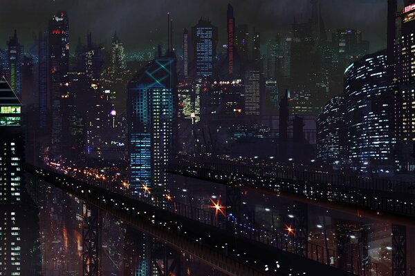 Fantastische Stadt der Zukunft in der Nacht