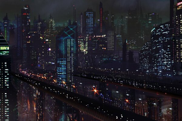 Ville fantastique du futur dans la nuit