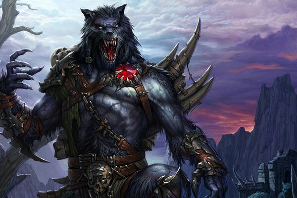 Un loup-garou effrayant. Loup-garou en armure