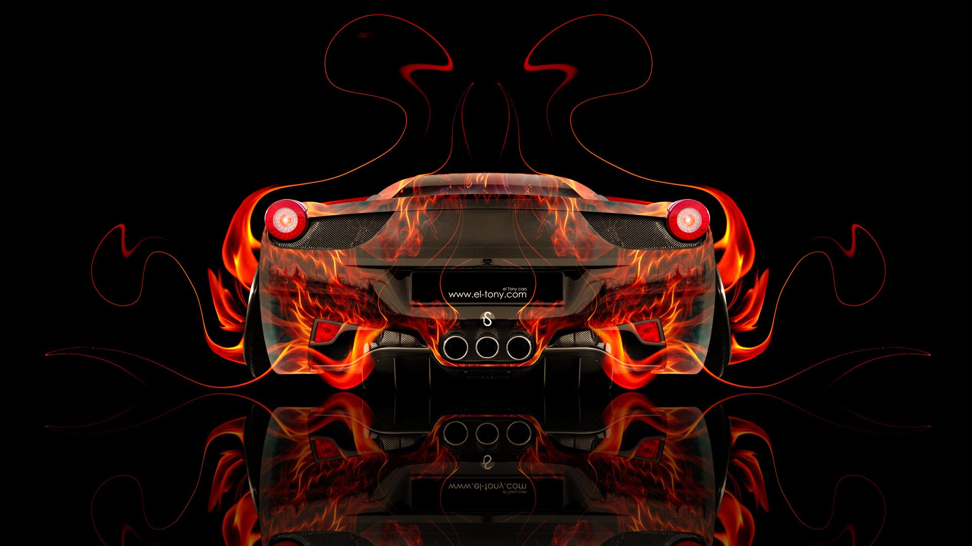 tony kohan ferrari italia atrás fuego abstracto coche naranja negro colores fondos de pantalla el tony coches photoshop arte diseño estilo ferrari italia vista trasera fuego coche fuego auto fuego llama fondo color