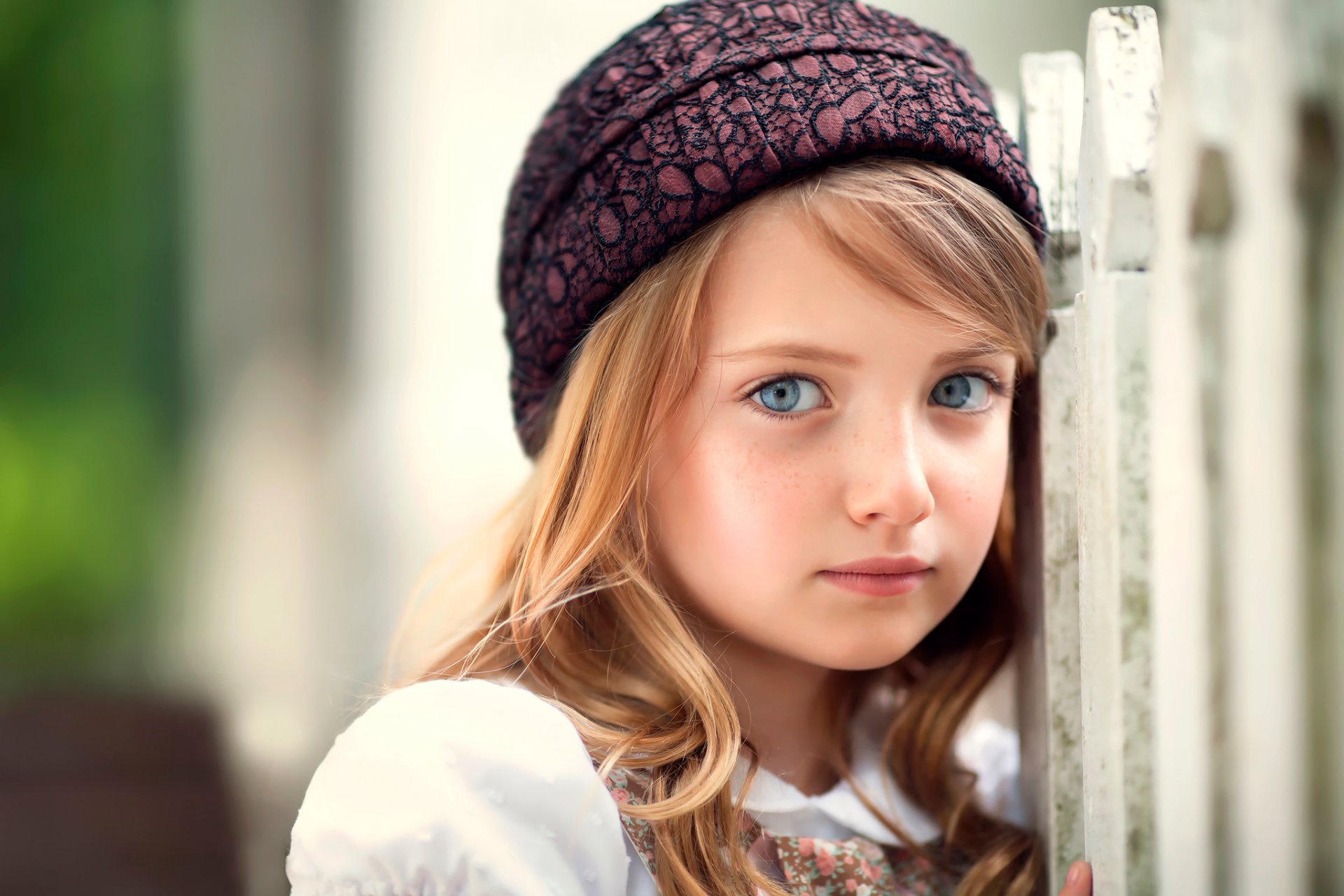 doll face child photography girl cute freckles view hat