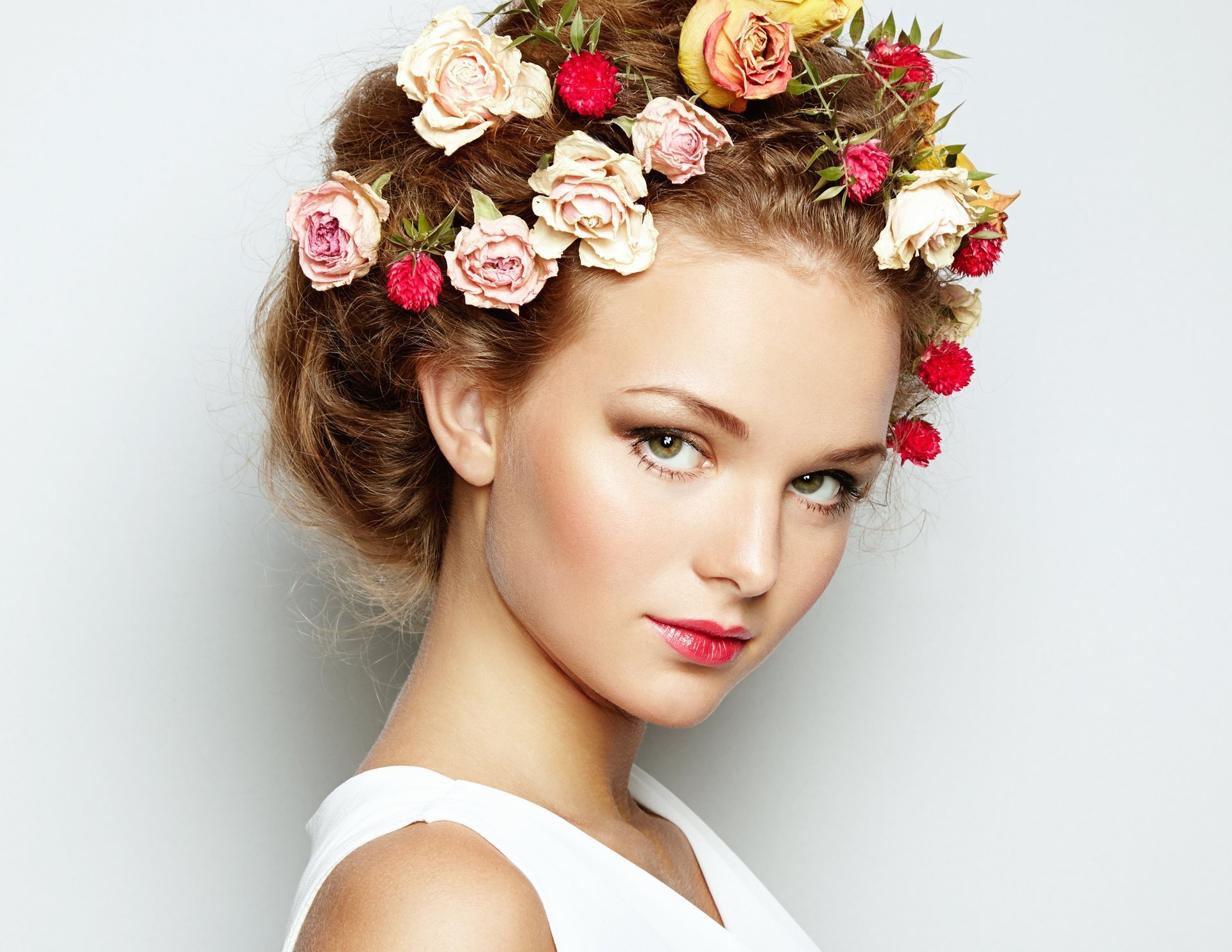 mädchen schön frühling haare blumen make-up