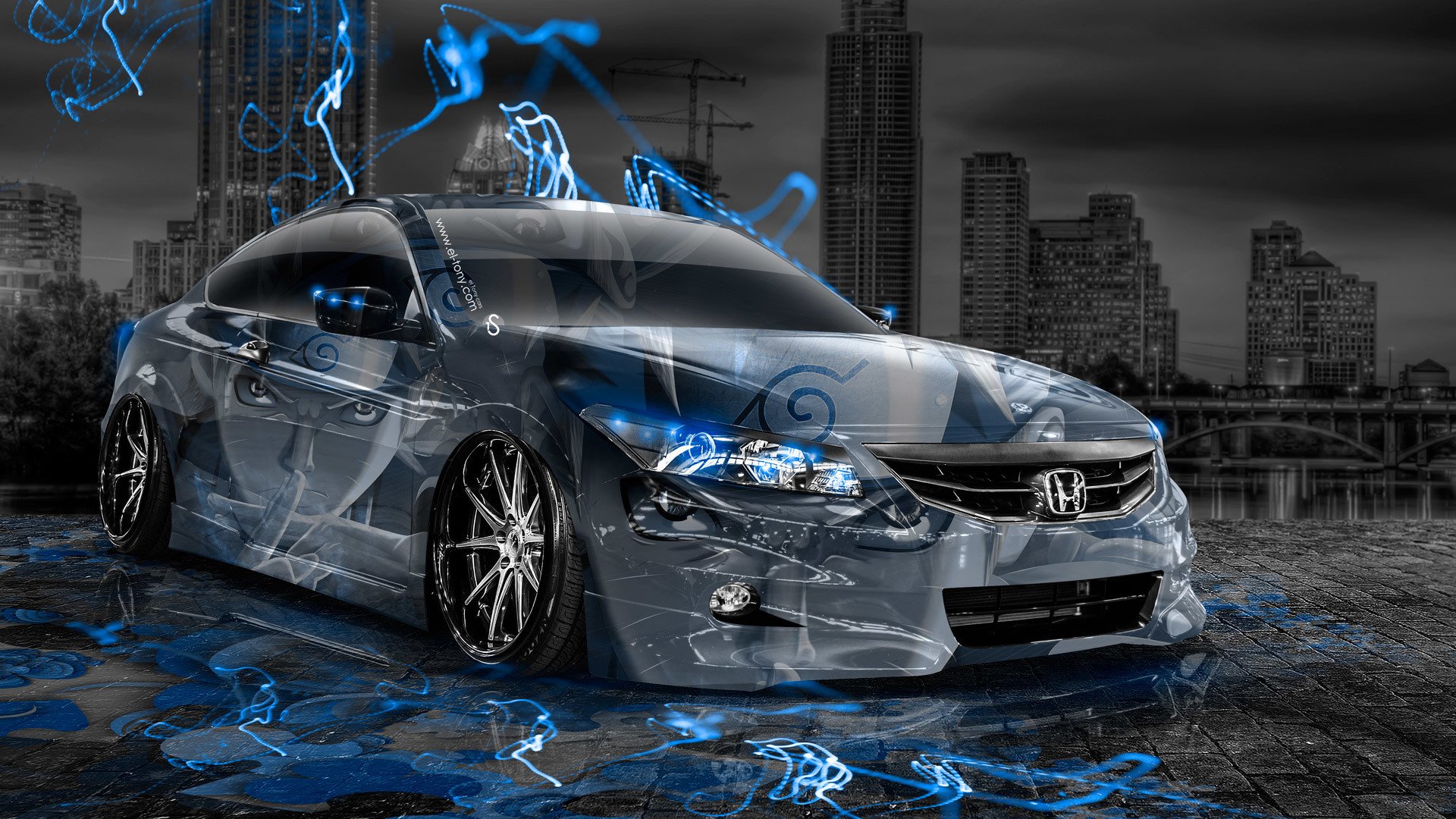 tony kohan honda accord coupe jdm anime airbrush stadt nacht blau neon effekte el tony cars photoshop style honda akkord anime hellblau blau jedem wallpaper 2014