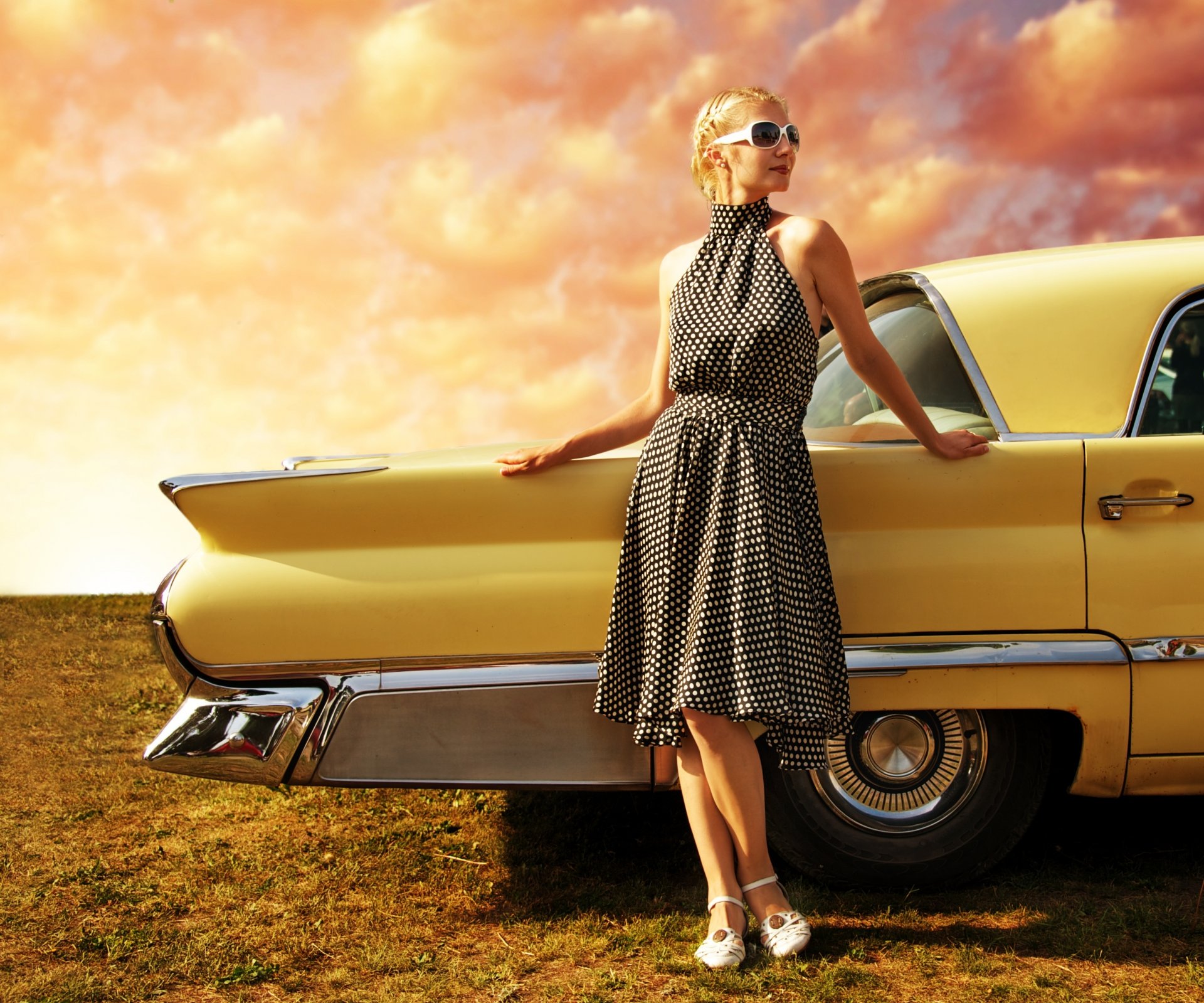 car looks girl beauty landscape dress style retro