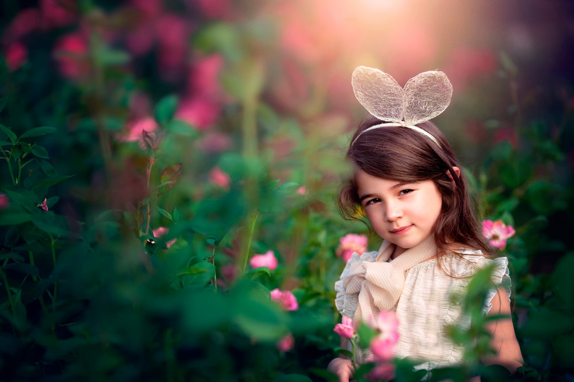 jardín de flores niña fotografía de niños flores orejas