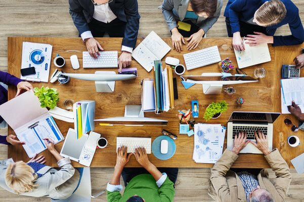 En la oficina moderna, el joven equipo está hirviendo trabajo