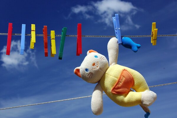 Jouet sur les pinces à linge suspendus