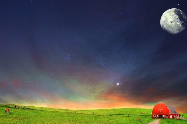 Schönes Bild mit Mond und Feld