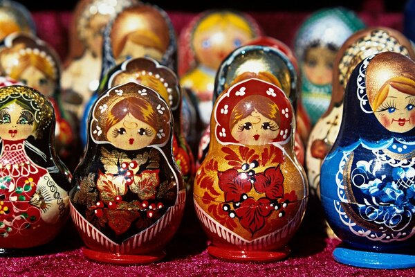A lot of different souvenirs matryoshka dolls