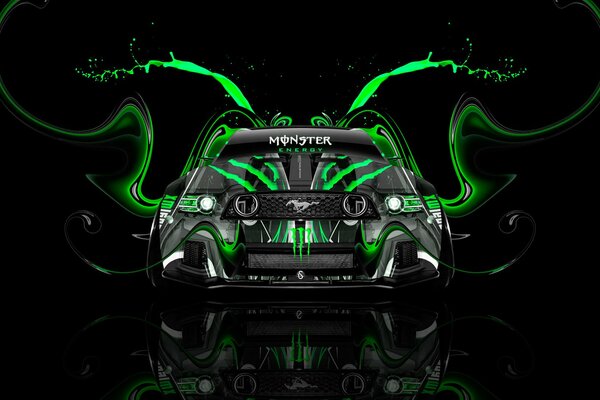 Ford Mustang in abstract green drawing