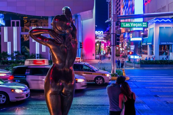 Couple looks at a night out in Las Vegas