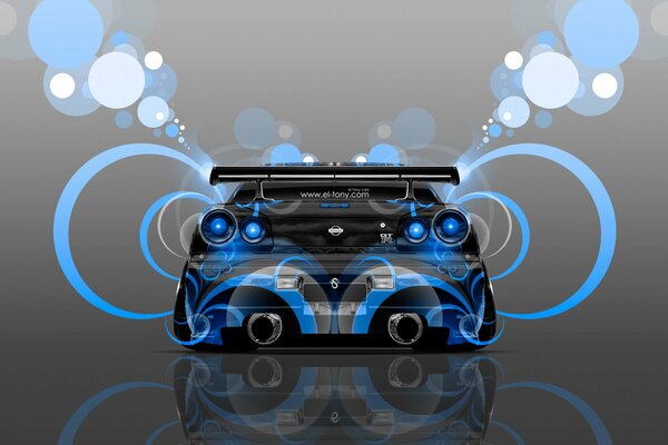 Black Nissan with blue airbrushing