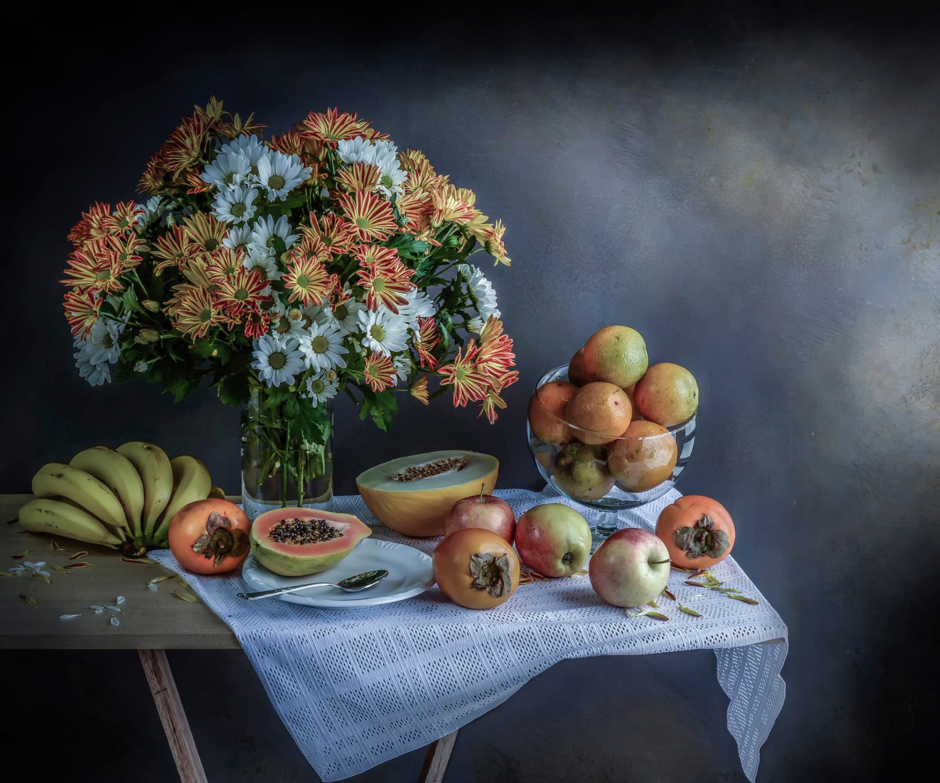 tropical colors still life fruits flower