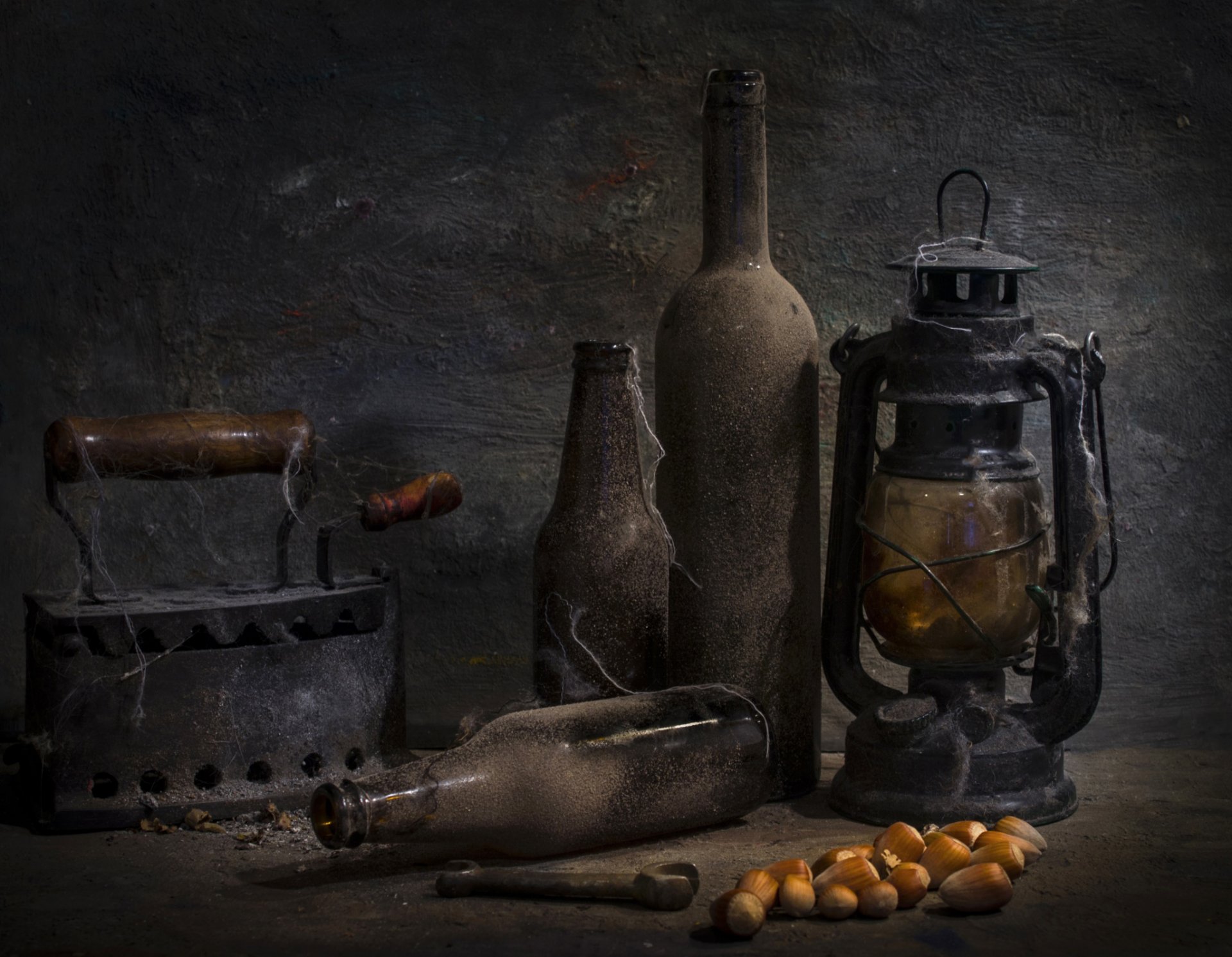 in the cellar of the bottle iron light dust antiquity