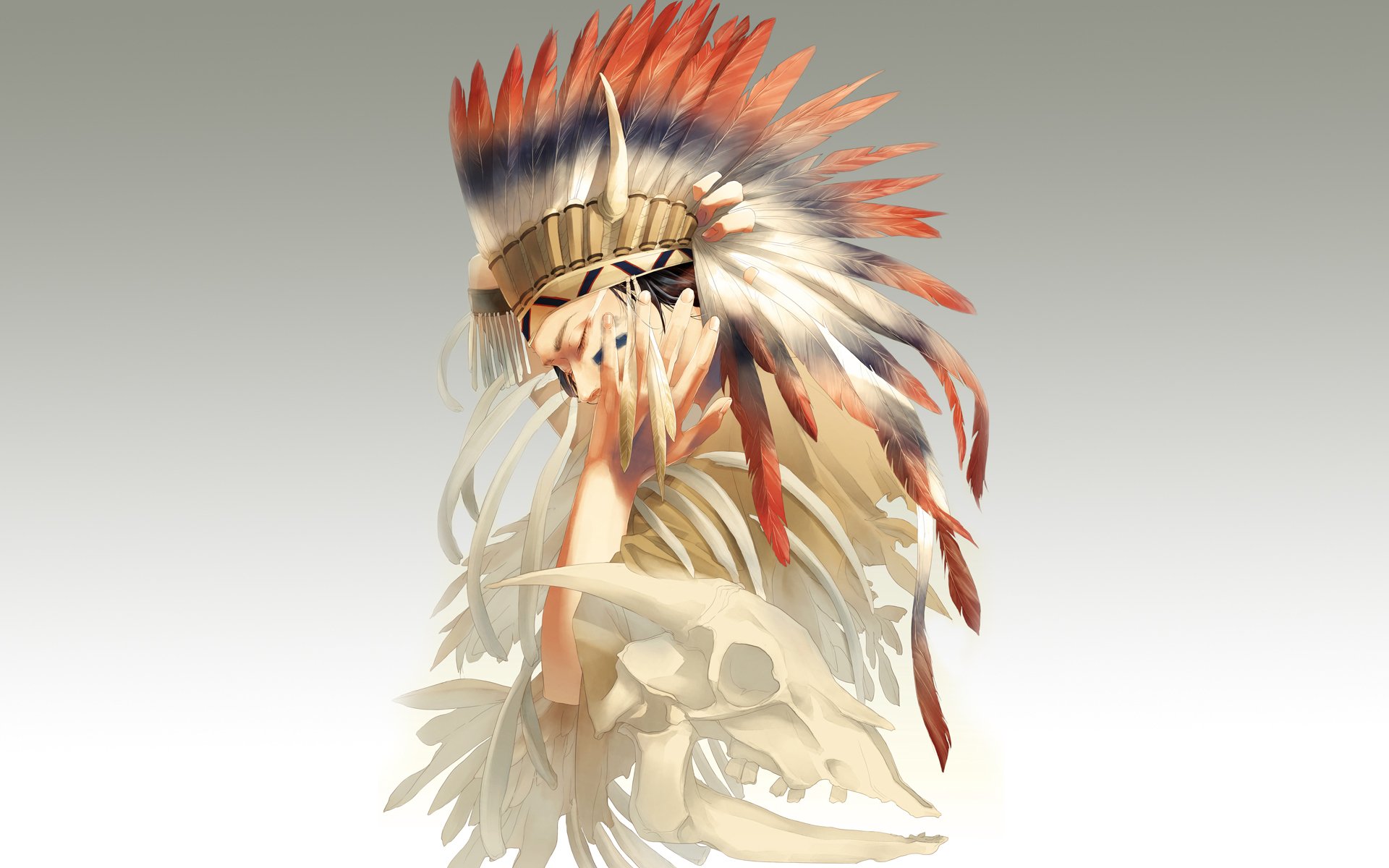 art re guy indian headwear feathers skeleton