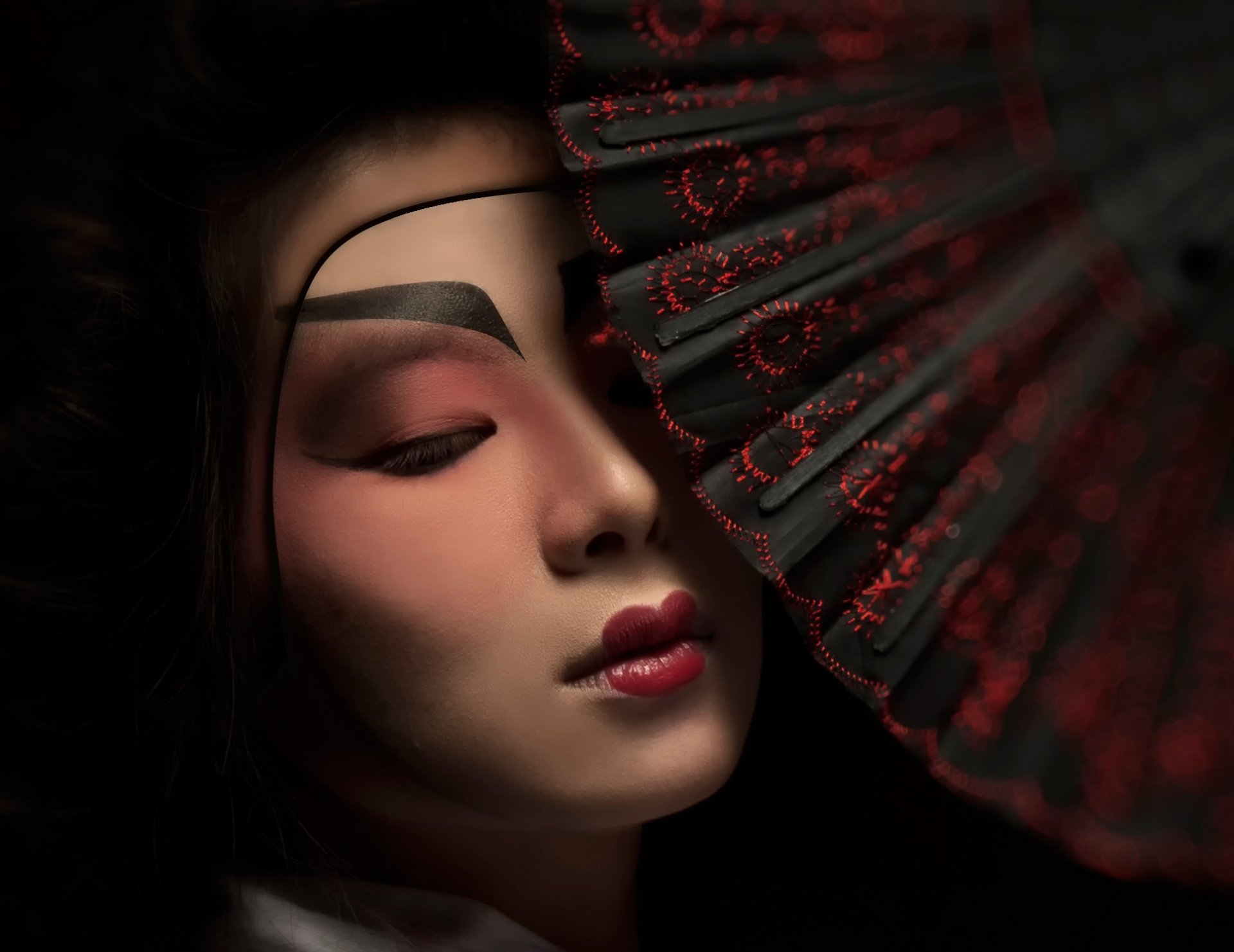 geisha mask make-up fan