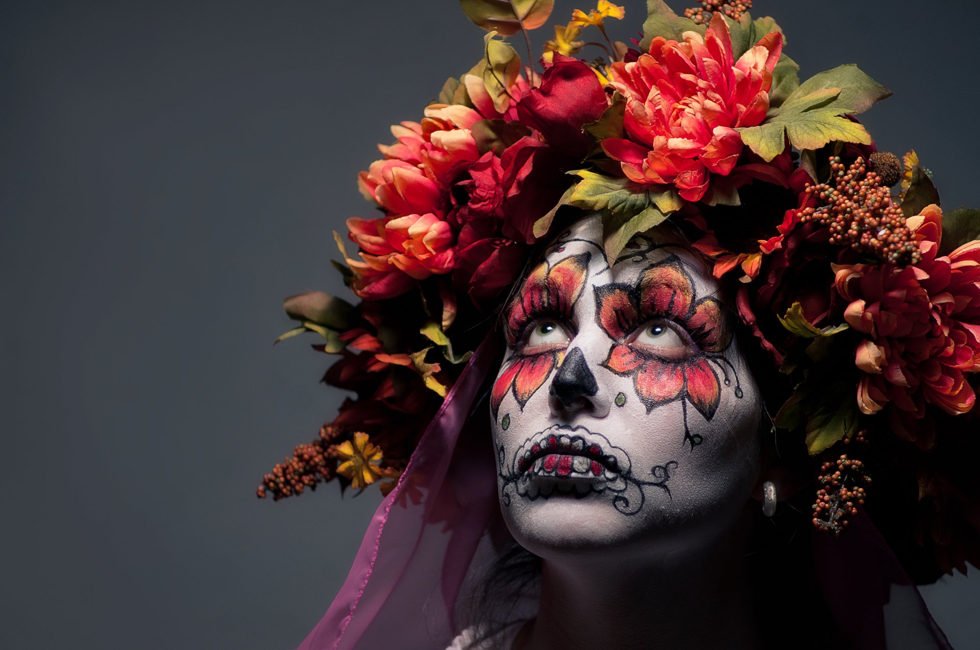 girl dia de los muertos day of the dead face paint flower