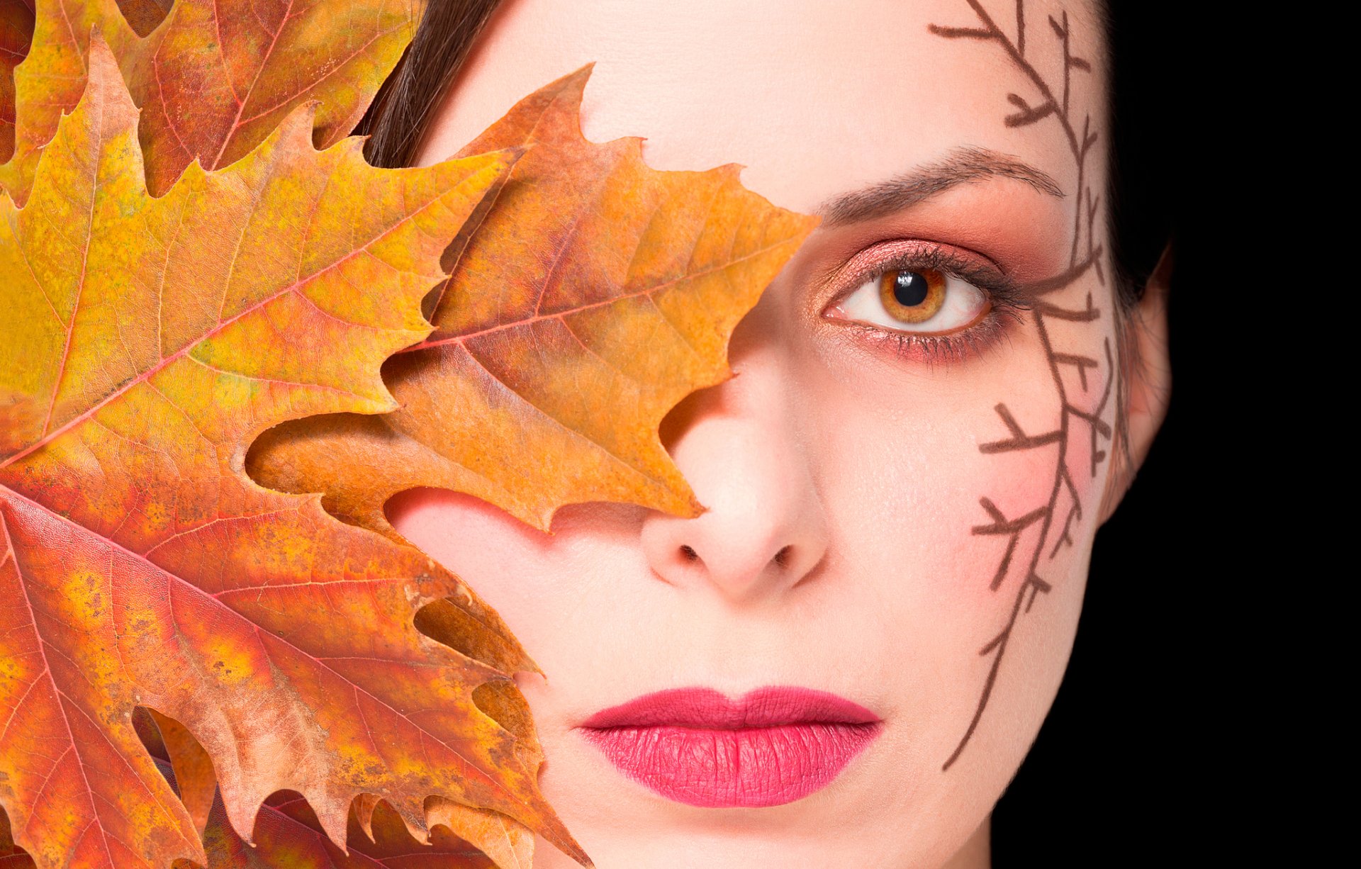 blick porträt make-up blatt herbst