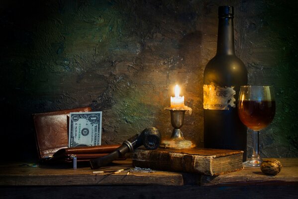 Male still life with a pipe and a bill