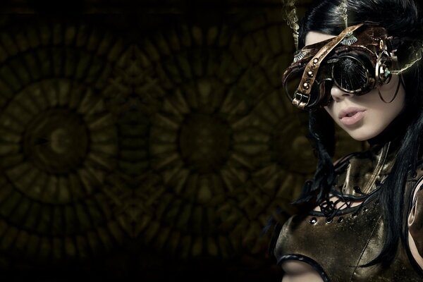 Chica con gafas con parafernalia steampunk