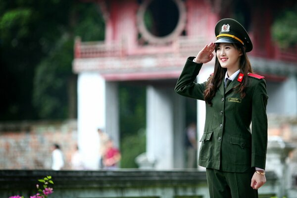 Asian military girl in uniform