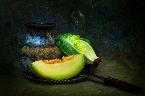 Still life jug and vegetables from the garden