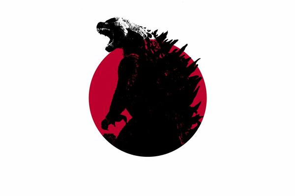 Círculo rojo con Godzilla formidable