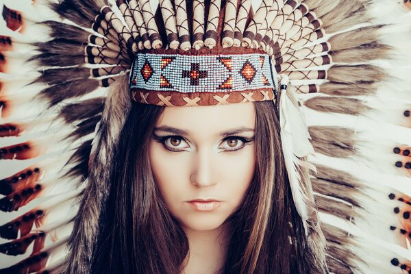 Photographing a model with Indian feathers