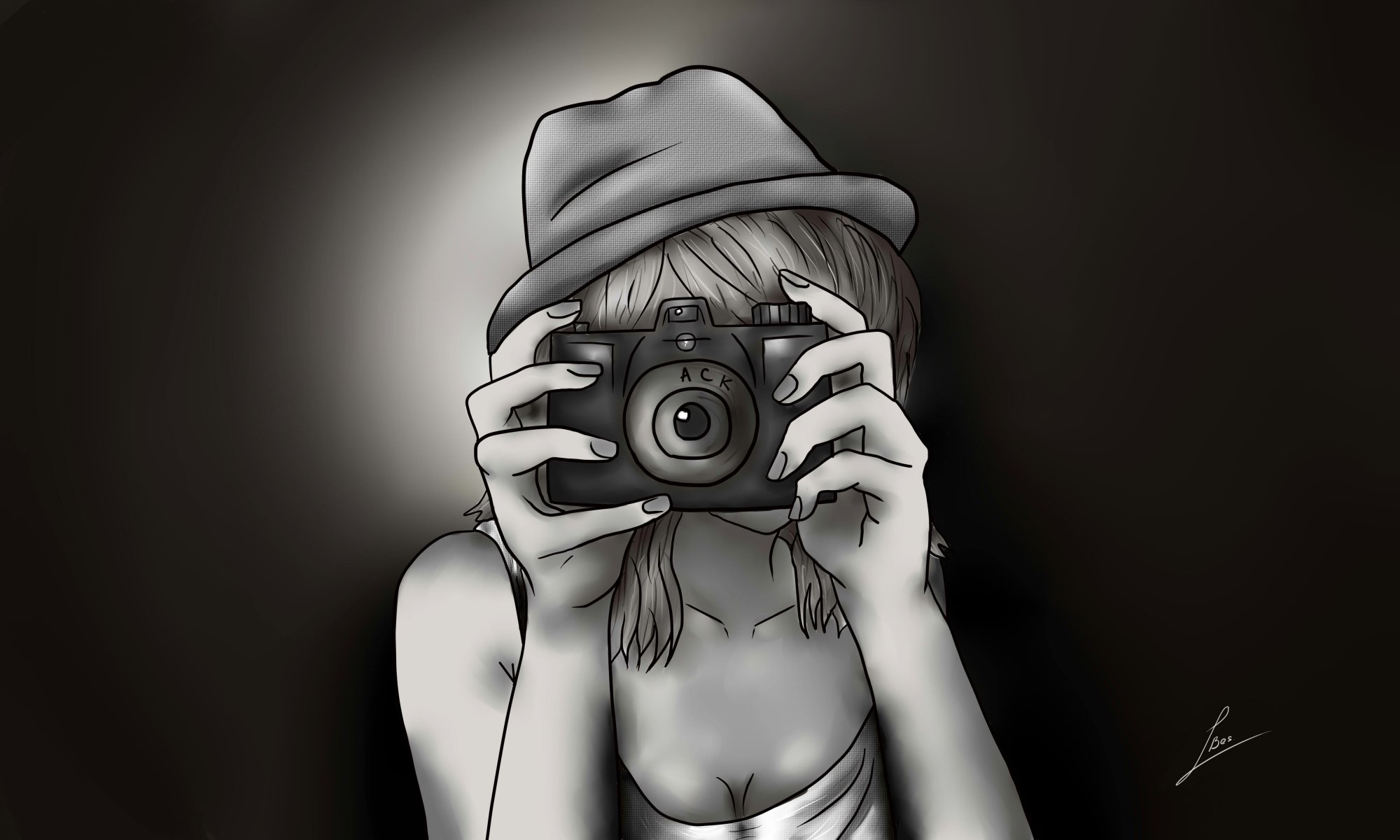 ragazza disegno macchina fotografica cappello mani anime fumetti