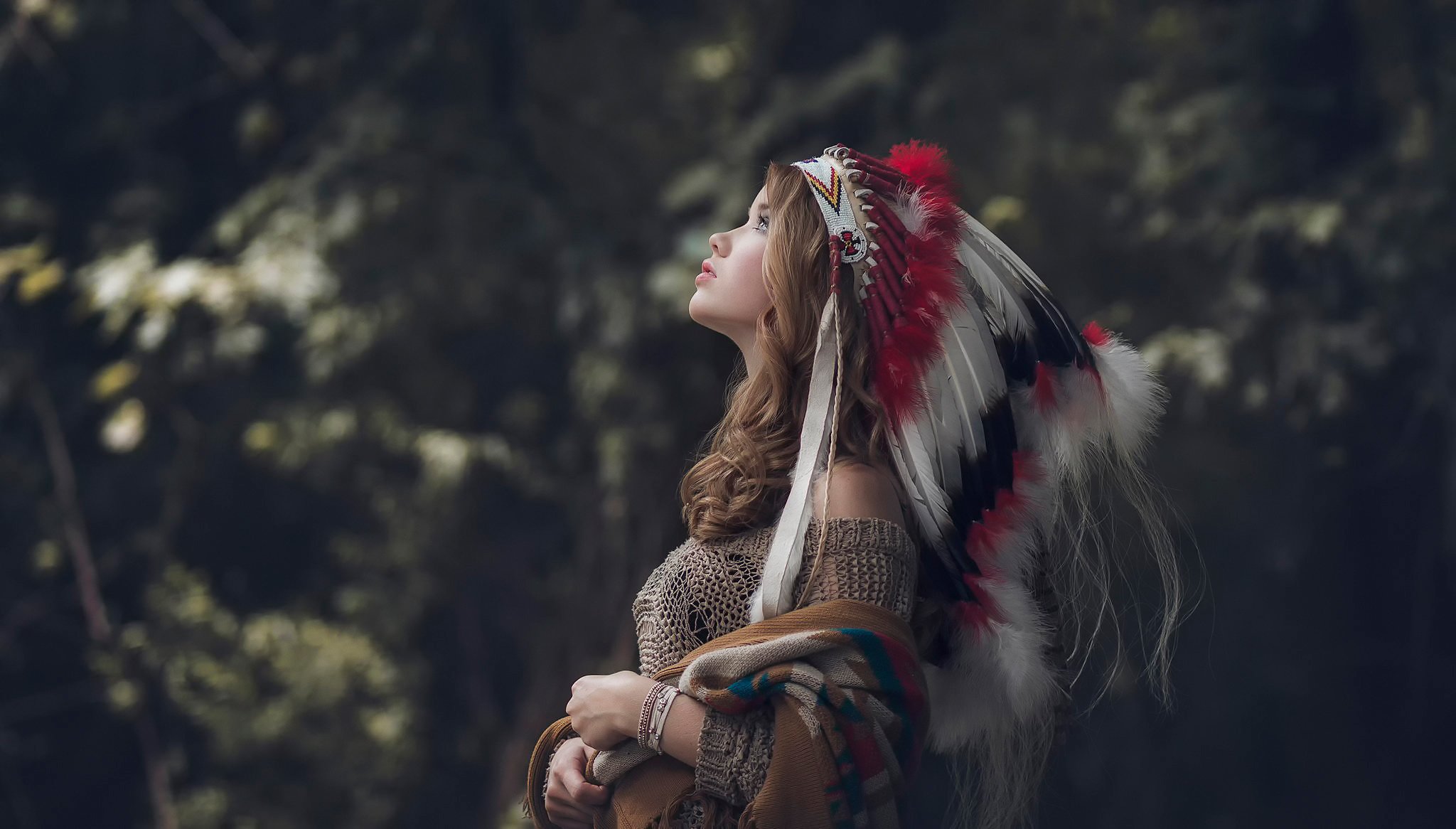 headwear feathers bokeh portrait section