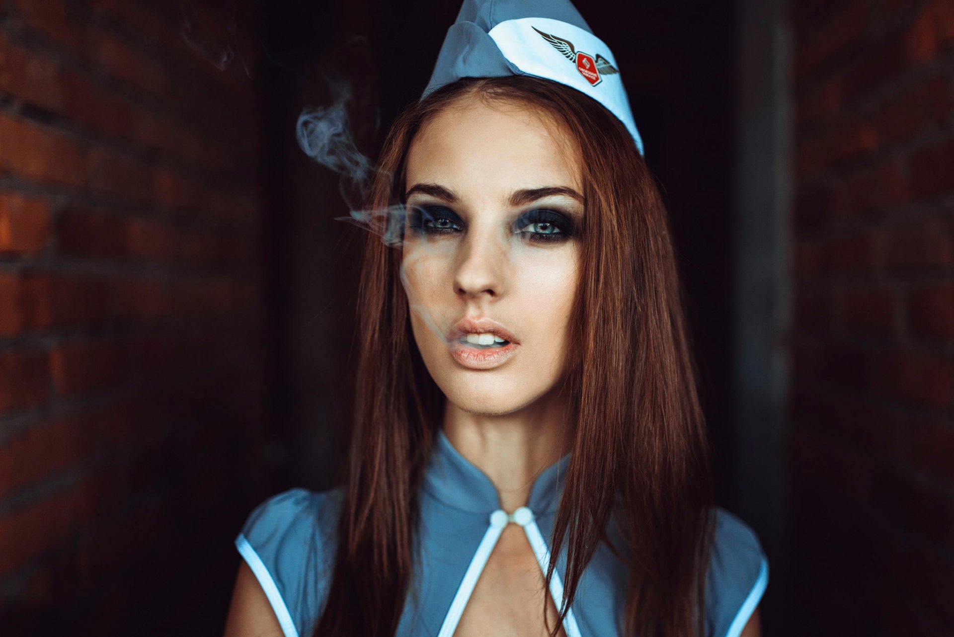 uniform garrison cap smoke portrait make-up