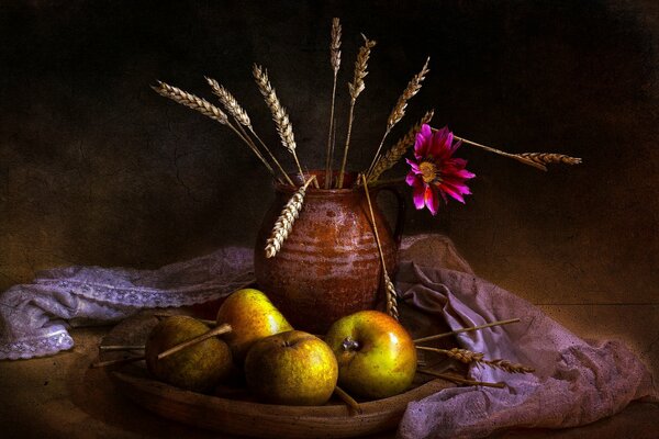 Retro still life with fruit, rustic style