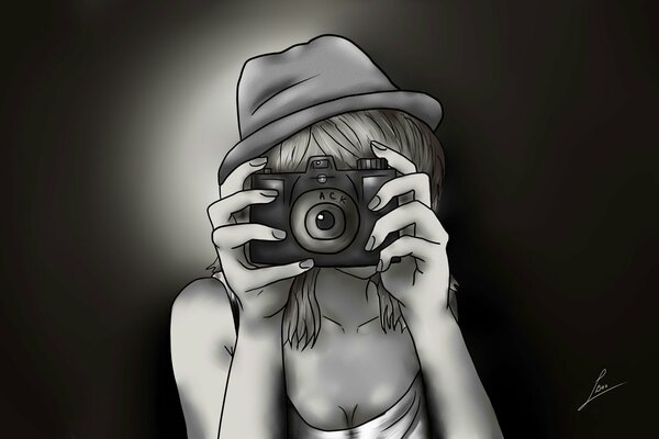 Anime drawing, a girl with a camera