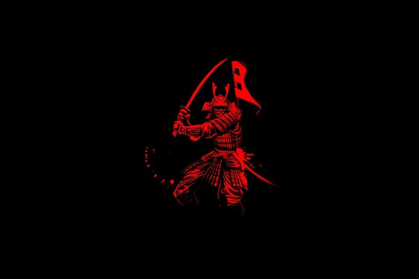 Samurai rosso su sfondo nero