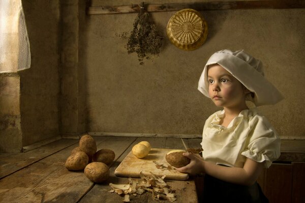 A girl cook in an artistic style