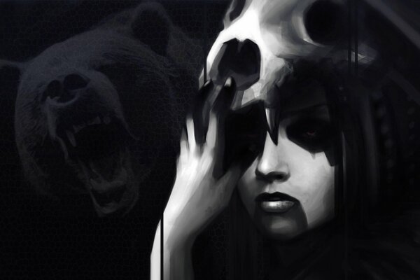 The bear s head and the girl with the skull