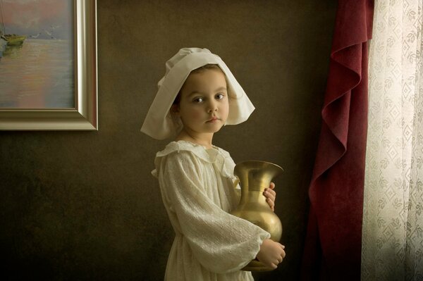 A girl with a jug in an artistic style