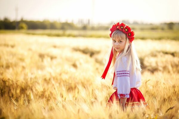 Girl field wheat wreath