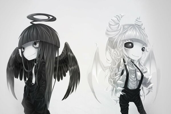 Angel and demon. Halo and horns