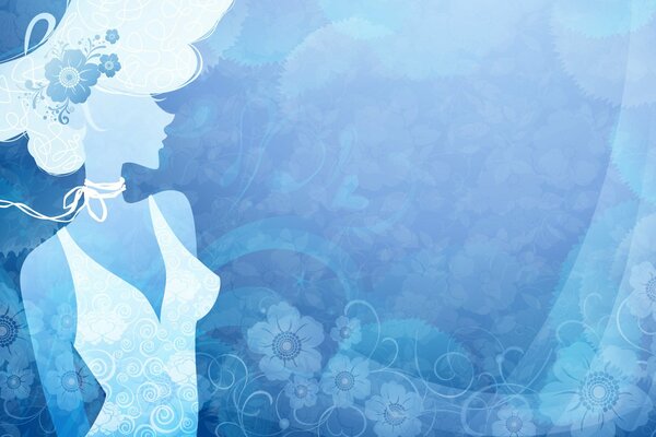 Silhouette of a girl with blue flowers