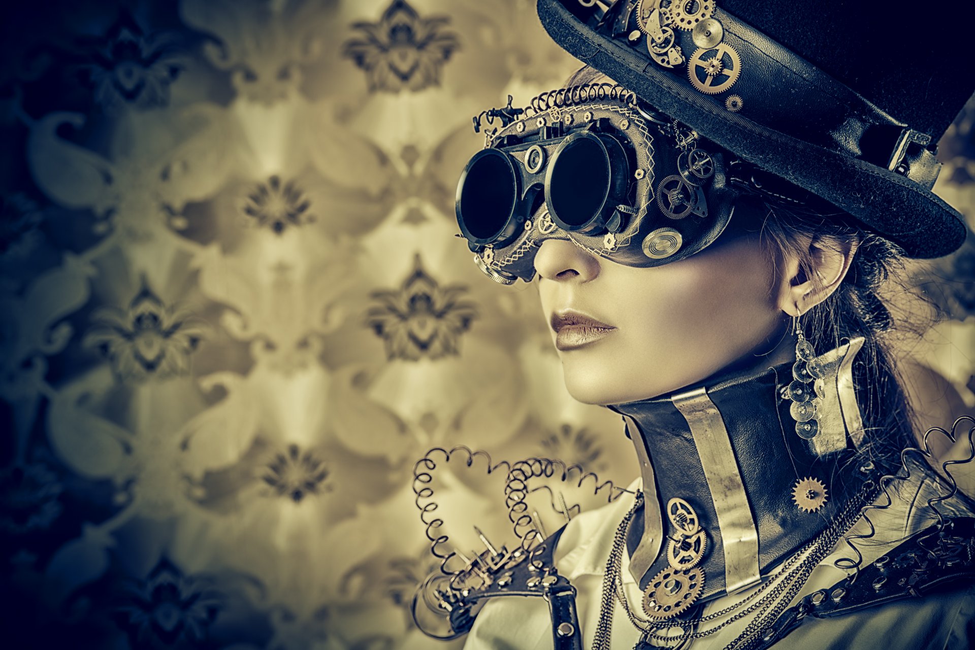 fille steampunk fil chapeau lunettes style