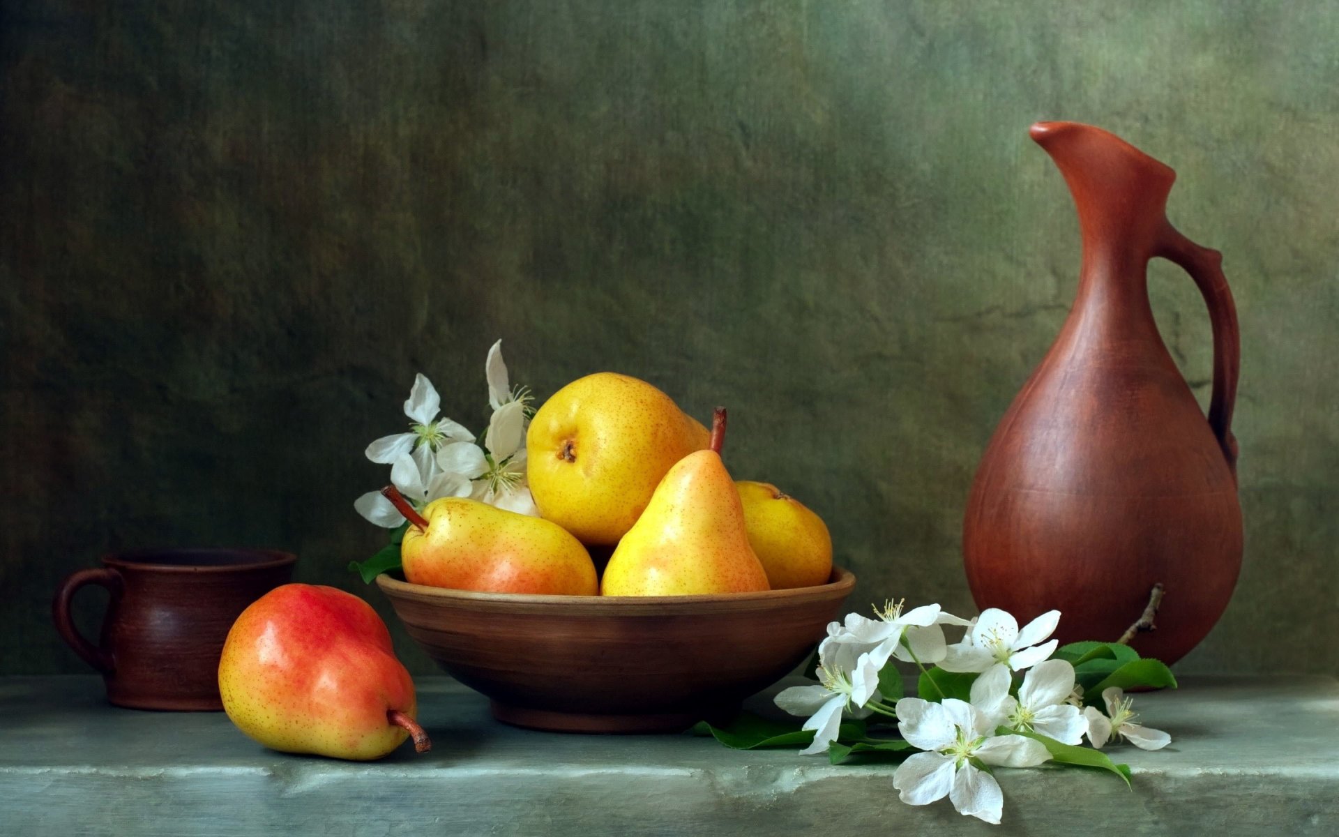 pear flowers pitcher mug bowl