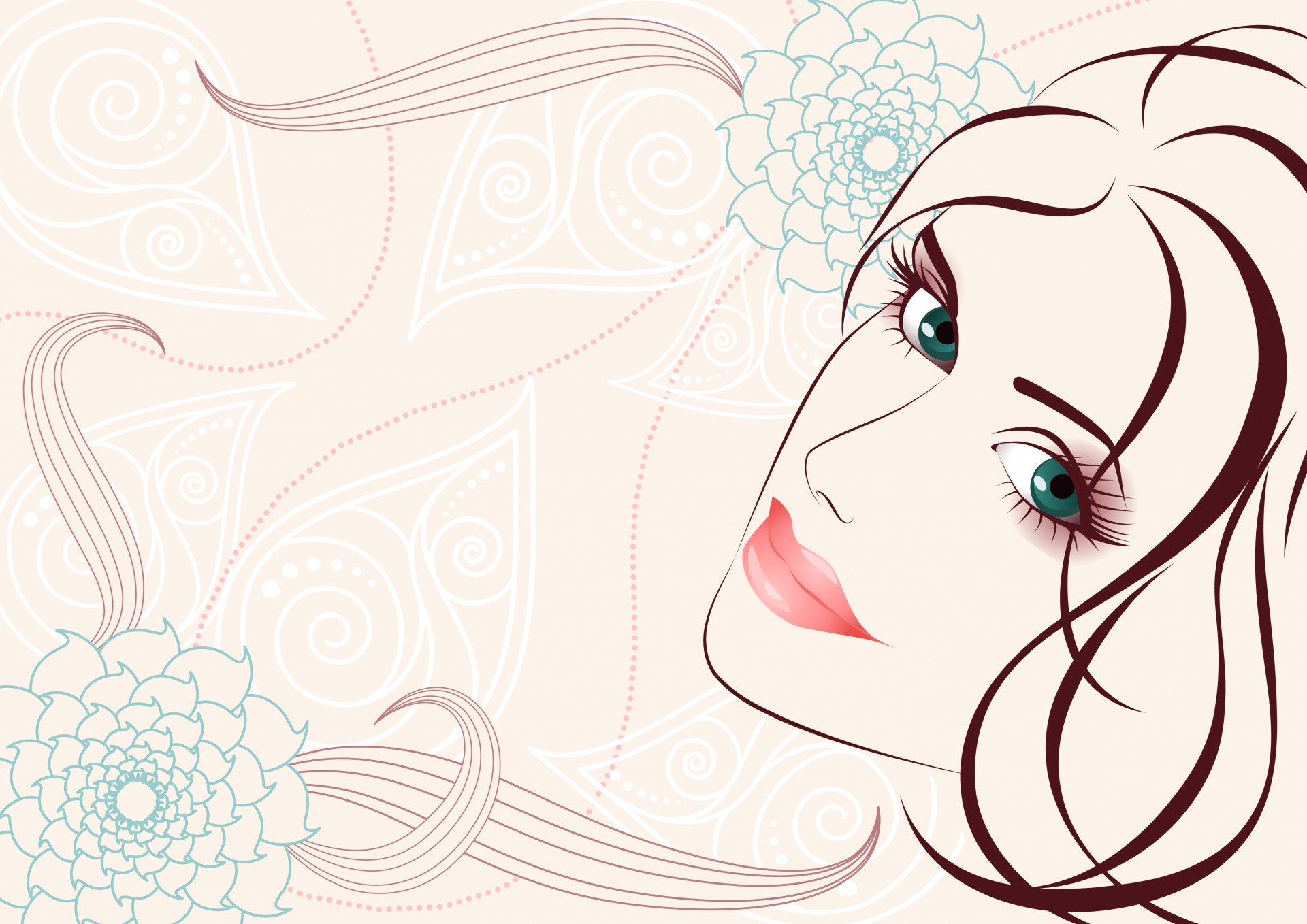 girl view vector face hair flower